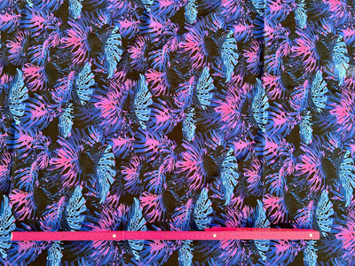 443 Lycra matt Blätter blau pink