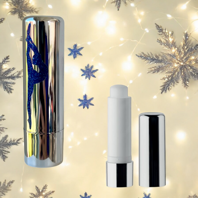 Edle Lippenpflege silber mit Turnerin blau