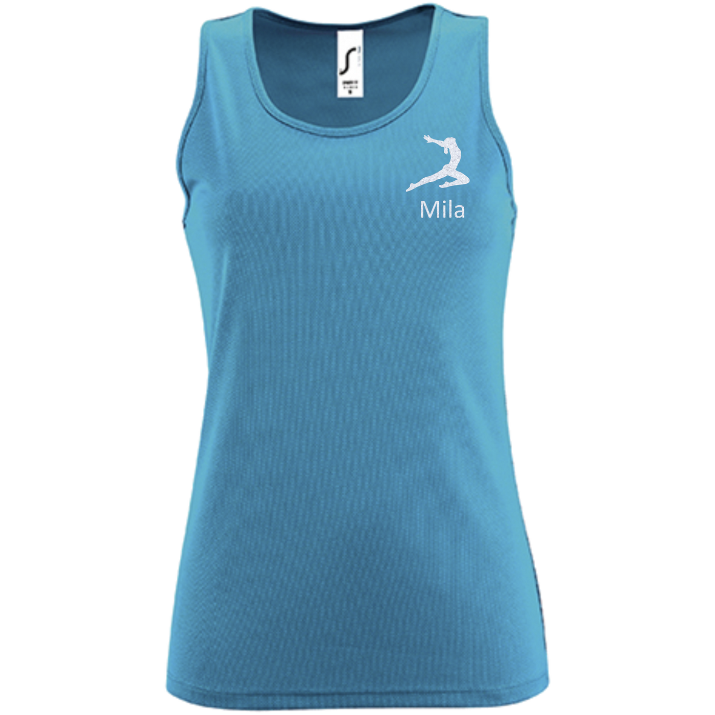 Tanktop aqua, Turnmotiv & Name
