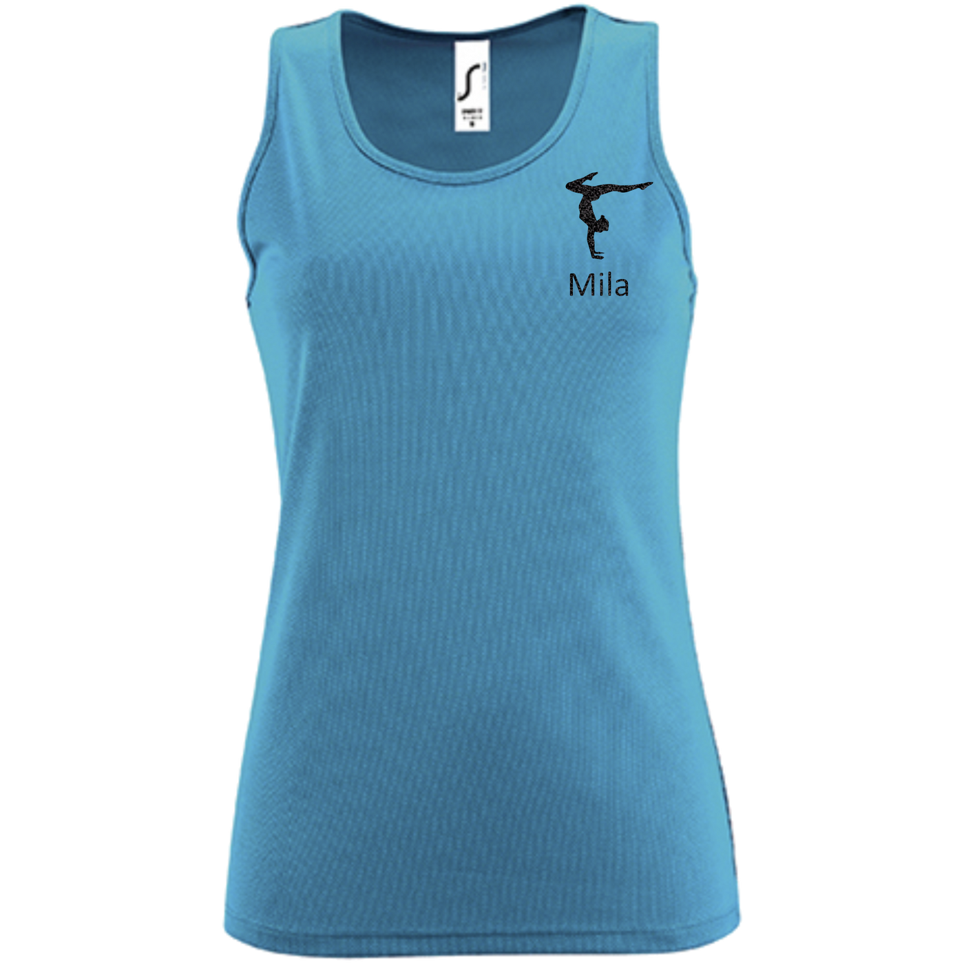 Tanktop aqua, Turnmotiv & Name
