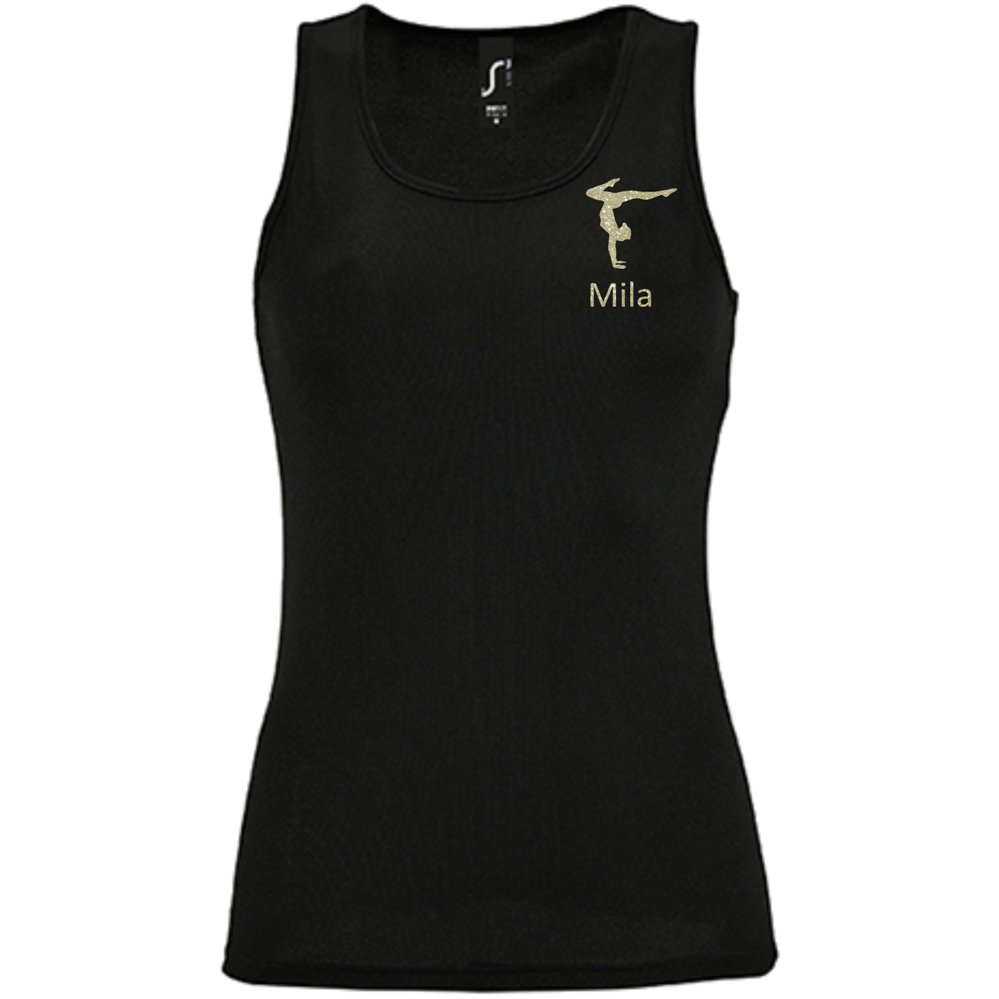 Tanktop schwarz, Turnmotiv & Name