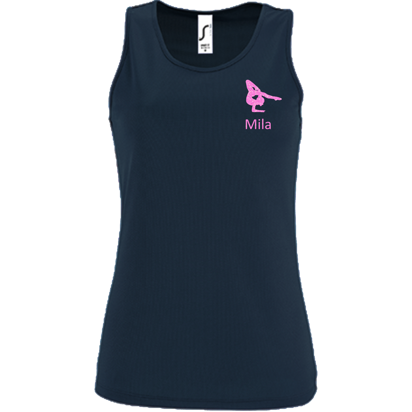 Tanktop dunkelblau, Turnmotiv & Name