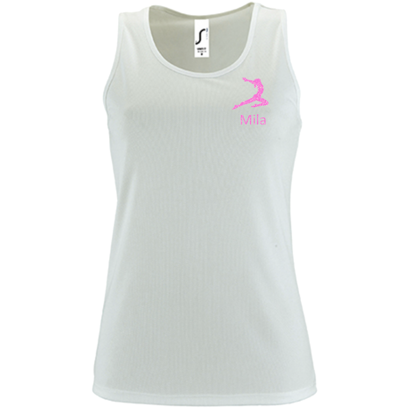 Tanktop weiß, Turnmotiv & Name