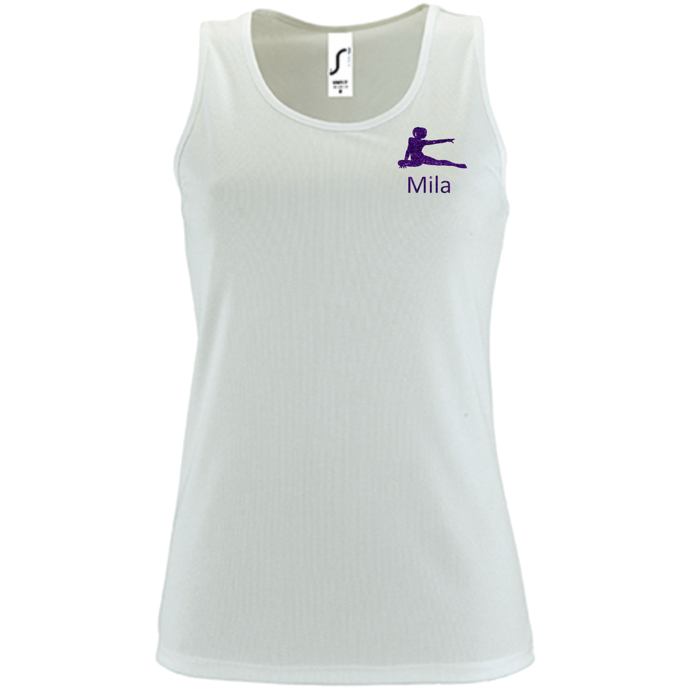 Tanktop Sport weiß, Turnmotiv & Name