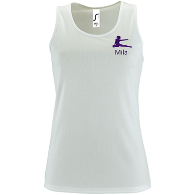 Tanktop Sport weiß, Turnmotiv & Name