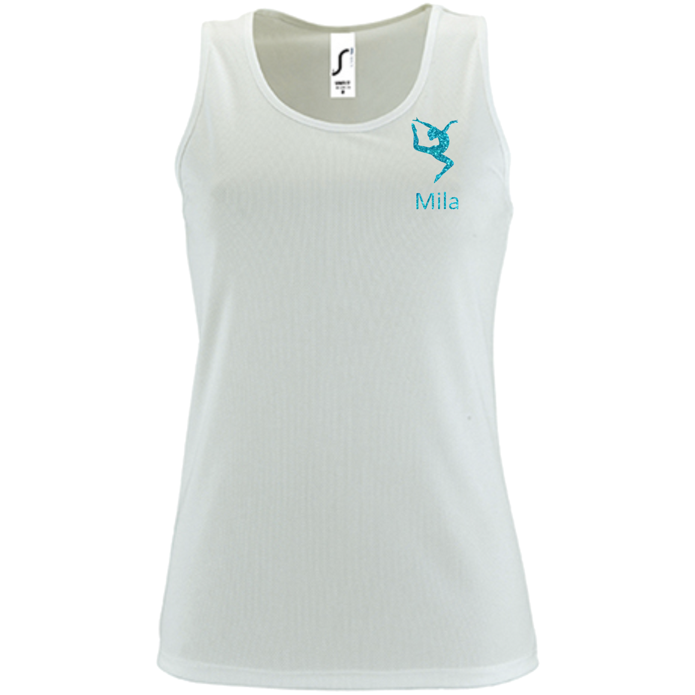 Tanktop weiß, Turnmotiv & Name