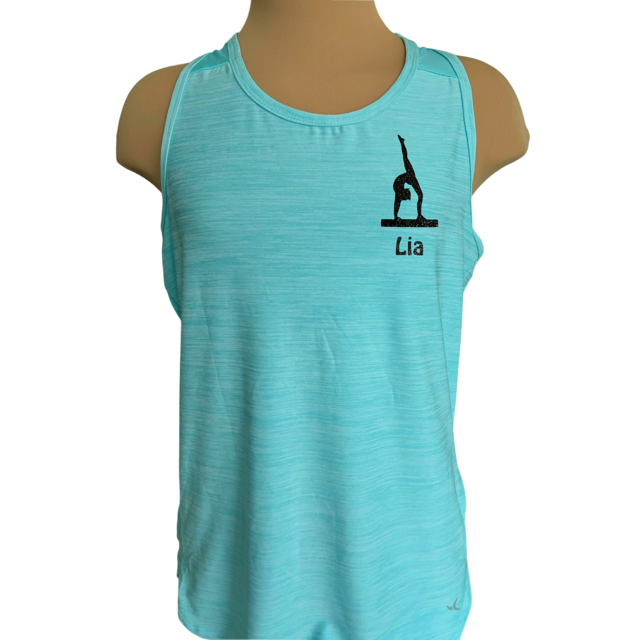 Angebot: Sporttop mint meliert mit Turnmotiv & Name