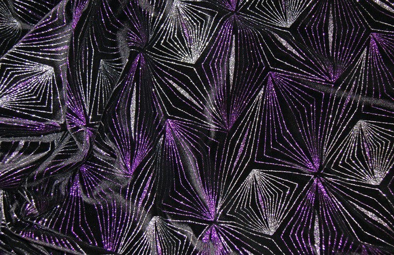 248 Samt schwarz glitzer lila silber eckige Linien