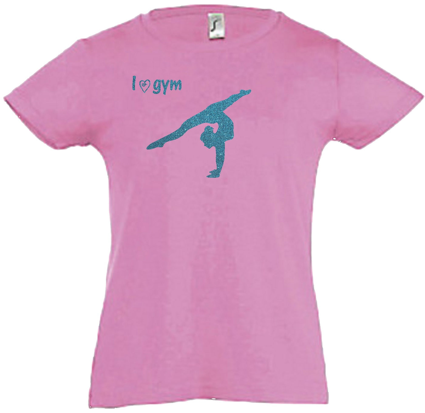 T-Shirt rosa, Druck türkis Glitter